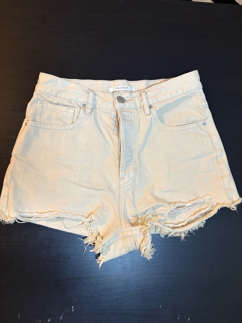PacSun Light Beige High-Rise Distressed Jean Shorts